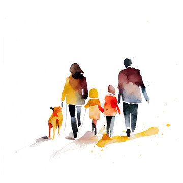 イラスト素材：幸せな家族の水彩画イラストGenerative AI