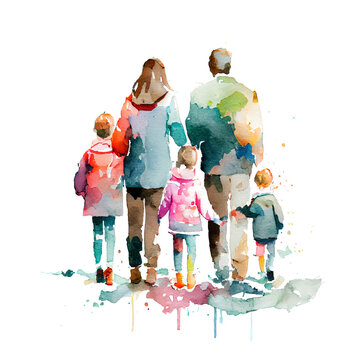 イラスト素材：幸せな家族の水彩画イラストGenerative AI