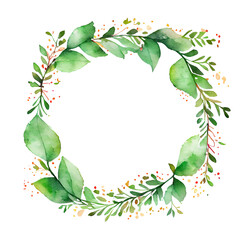 Naklejka premium 水彩で描かれた緑の葉のフレーム（Generative AI）