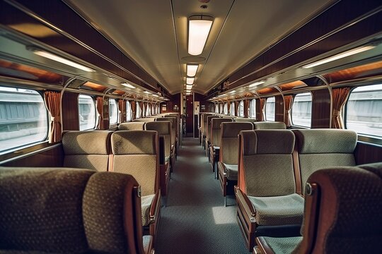 British Rail First-Class Interior, Luxury Train Travel, Comfort and Sophistication, Modern Amenities, Premier Service, Generative AI