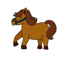 Pony character Vector color doodle illustration isolated on white background