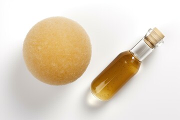 bottle of soap and an orange side by side on a white background. Generative AI