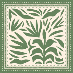Silk scarf design with tropical leaves. Abstract ethnic style. - 595786932