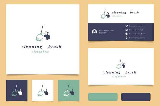 Cleaning brush logo design with editable slogan. Branding book and business card template.