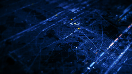 Futuristic abstract de-focus flowing data matrix, telemetry and encrypt numbers display with particles simulation for head up display in cyber space environment background