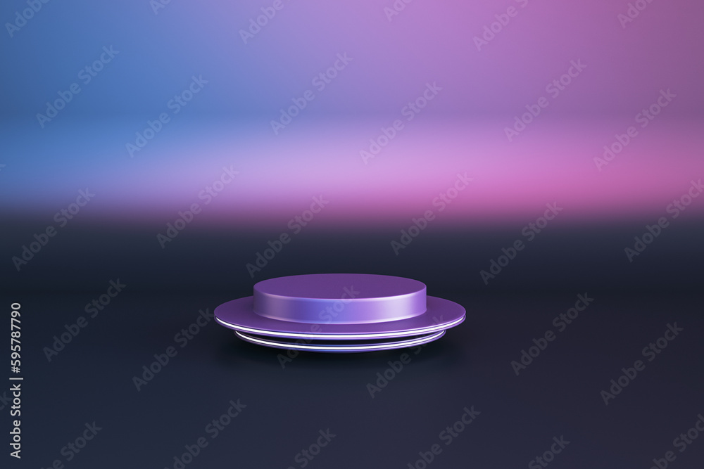 Aufkleber Abstract empty pedestal for product placement and advertisement on gradient purple background with mock up place. 3D Rendering.