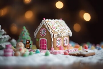 festive gingerbread house adorned with Christmas decorations. Generative AI
