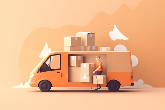 Illustration of Courier Service, man delivering packages. generate by ai