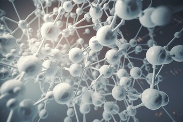 Abstract 3D white molecule structure for scientific or medical backdrop. Generative AI