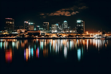 Fototapeta na wymiar Modern city at night. Neural network AI generated art