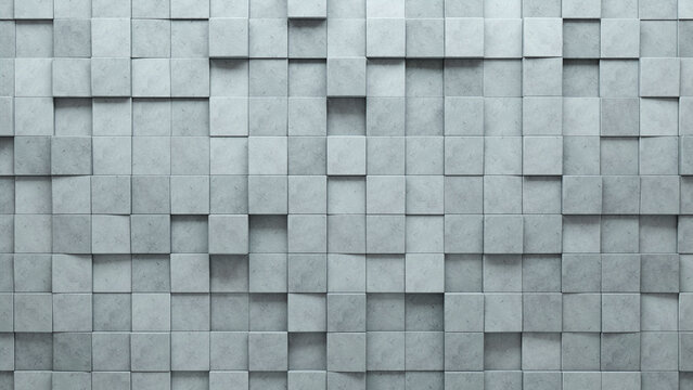 Concrete, Square Wall background with tiles. Semigloss, tile Wallpaper with 3D, Polished blocks. 3D Render