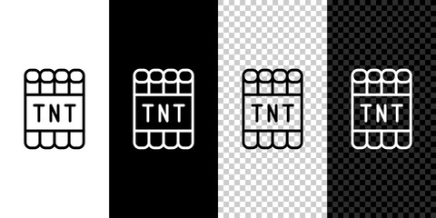 Set line Detonate dynamite bomb stick and timer clock icon isolated on black and white background. Time bomb - explosion danger concept. Vector © vector_v