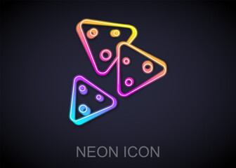 Glowing neon line Nachos icon isolated on black background. Tortilla chips or nachos tortillas. Traditional mexican fast food. Vector