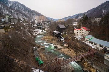 Fototapeta na wymiar Spring village in the mountains Hokkaido 