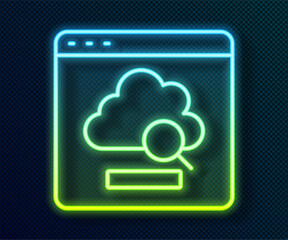 Fototapeta na wymiar Glowing neon line Cloud technology data transfer and storage icon isolated on black background. Vector