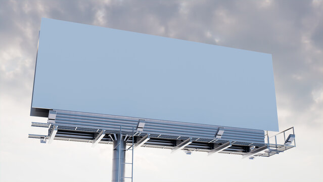 Commercial Billboard. Blank Large Format Sign against a Cloudy Morning Sky. Mockup Template.