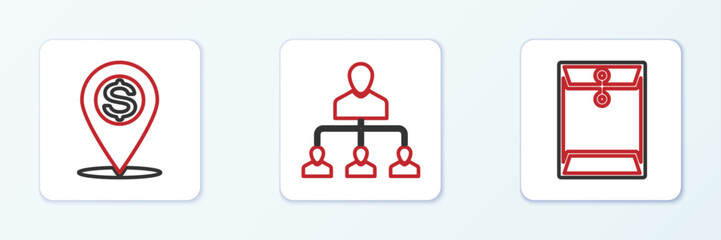 Set line Envelope, Cash location pin and Referral marketing icon. Vector