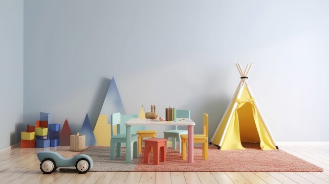 Modern Playroom Background. Contemporary Interior Design. Generative AI.