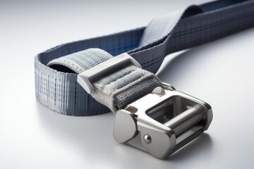 metallic belt buckle on a plain white background. Generative AI