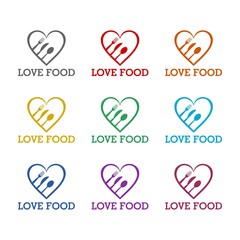 Love food logo icon isolated on white background. Set icons colorful