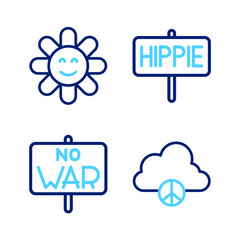 Set line Peace cloud, No war, and Flower icon. Vector