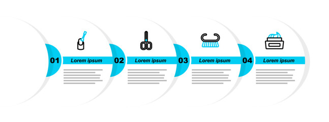 Set line Bottle of nail polish, Pedicure brush or grater, Nail scissors and manicure icon. Vector