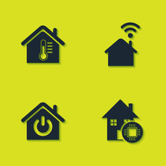 Set House temperature, Smart home, and with wi-fi icon. Vector