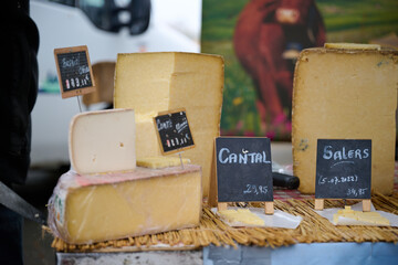 Assortment of cheese on a farmer's market in France