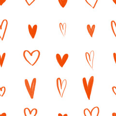 cute seamless pattern with hand painted red hearts, st valentines day design. Love endless design