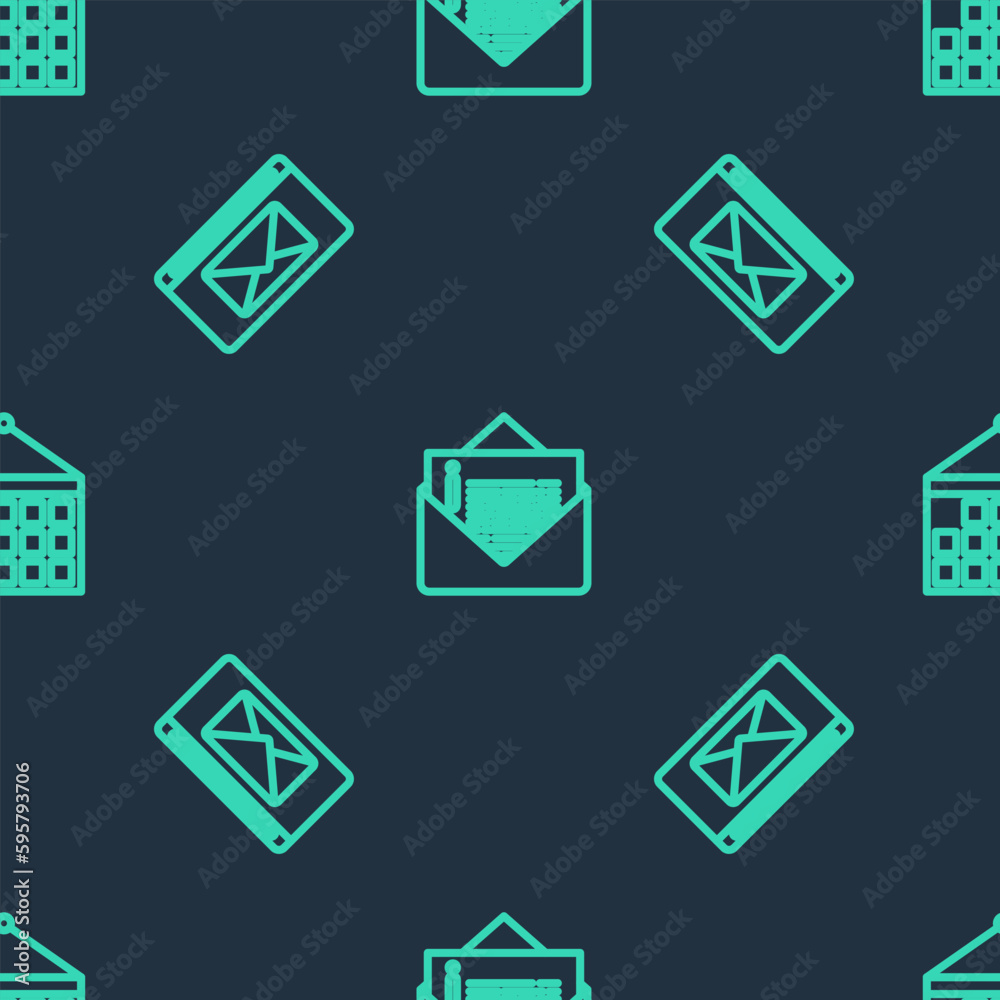 Poster set line envelope, mail and e-mail and calendar on seamless pattern. vector