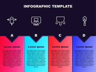 Set line Scarecrow, Udder, and Shovel. Business infographic template. Vector