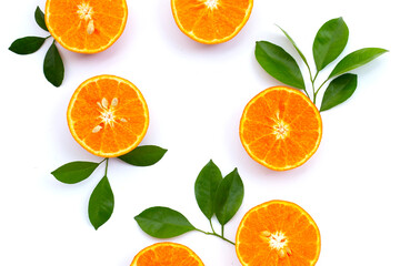 Orange fruits on white background. Citrus fruits low in calories, high in vitamin C and fiber