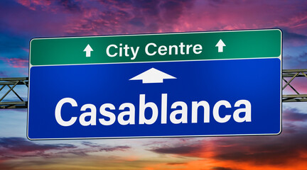 Road sign indicating direction to the city of Casablanca