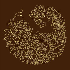 Mehndi flower pattern for Henna drawing and tattoo. Decoration in ethnic oriental, Indian style. Doodle ornament. Outline hand draw vector illustration.