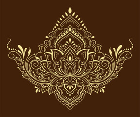 Fototapeta na wymiar Lotus mehndi flower pattern for Henna drawing and tattoo. Decoration in oriental, Indian style. Doodle ornament. Outline hand draw vector illustration.
