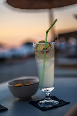 Drinks at the beach at sunset