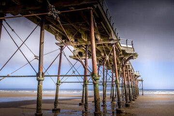 Saltburn-by-the-Sea looking up at the underneath of the old Victorian pier.
