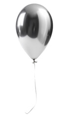 Silver balloon with long string isolated on white