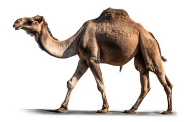 camel walking on a blank white background. Generative AI