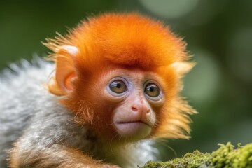 monkey sitting on a tree branch, looking towards the camera. Generative AI