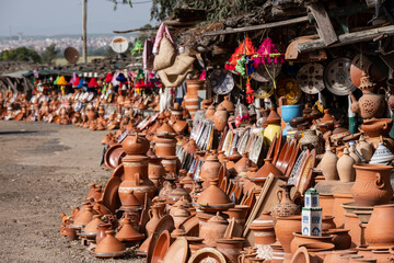 Fototapeta na wymiar pottery market, Tetouan road, morocco, africa