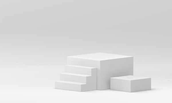 White 3d podium geometric stage with staircase product premium presentation realistic vector