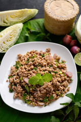 Local Thai food, Spicy minced pork salad (Larb Moo)