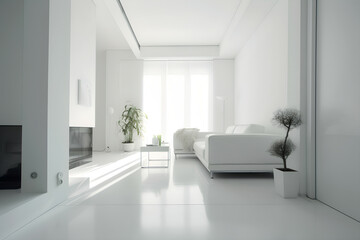 Fototapeta na wymiar A minimalist and modern Italian design interior in a clean white space with high key lighting, Generative AI