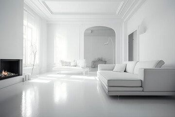 A minimalist and modern Italian design interior in a clean white space with high key lighting, Generative AI