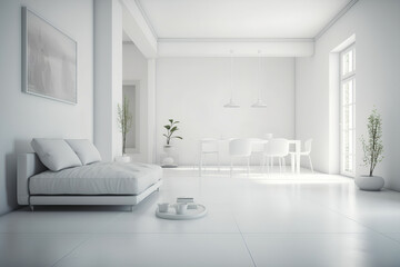 A minimalist and modern Italian design interior in a clean white space with high key lighting, Generative AI