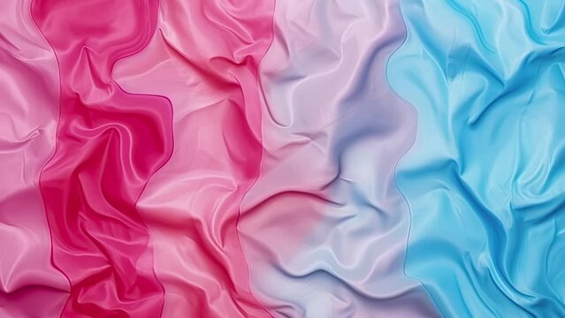 Wavy flag laying on the ground, motion video background with pink and blue accent, transgenfer color palette with crumpled texture