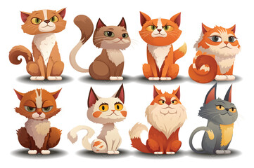Concept Cats. This flat cartoon design features a set of angry and fierce-looking cats with sharp teeth and claws on a clean white background. Vector illustration.