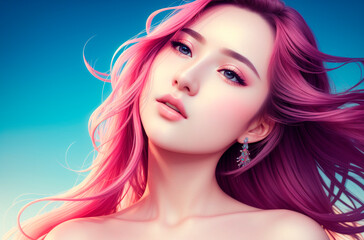 Naklejka premium Close-up portrait of beautiful young woman. Generative AI.