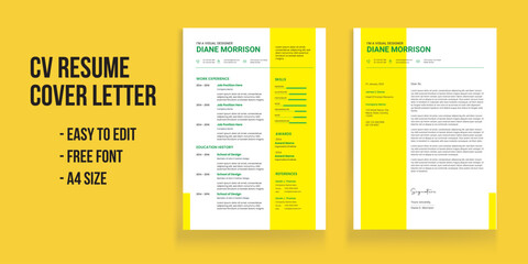 Clean Modern Resume and Cover Letter Layout  Cv Resume and Cover Letter
